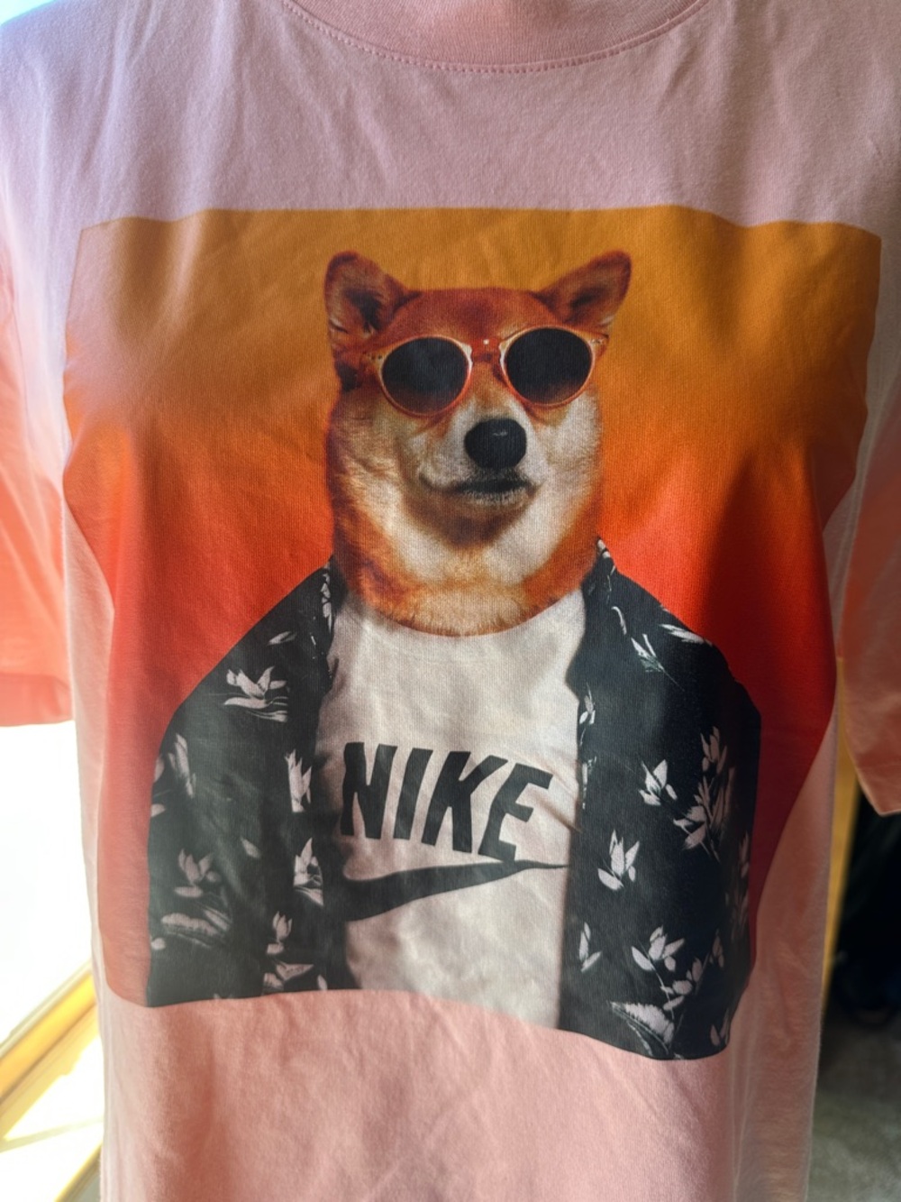Nike Pink Graphic Tee with Gradient Dog Print
